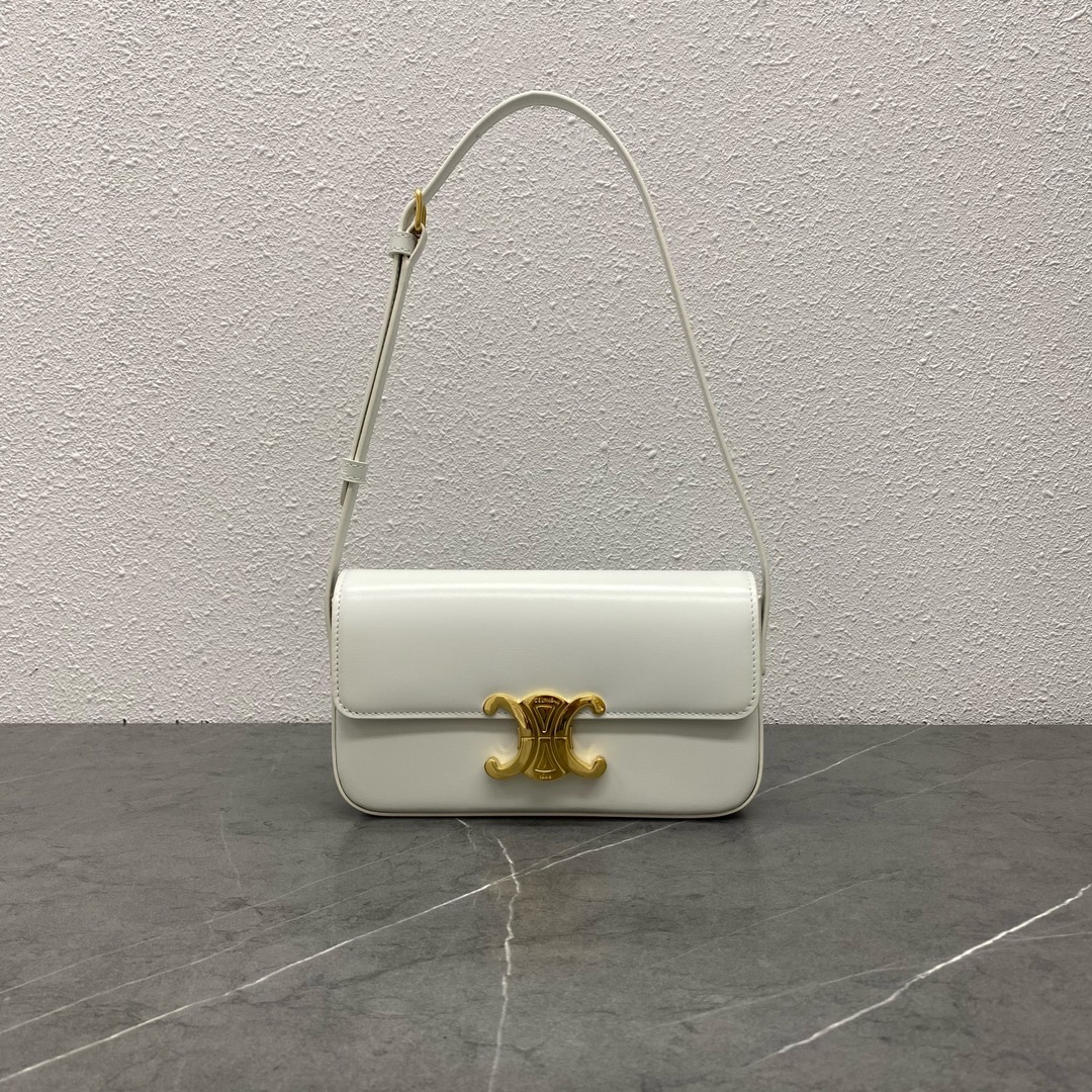 Celine Shoulder Bag Claude In Shiny Calfskin White/Gold 194143